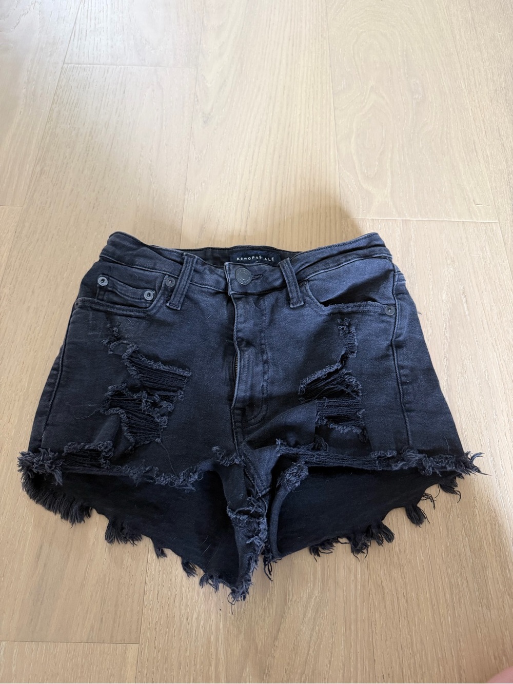 Aeropostale Black Distressed Women's Denim Shorts